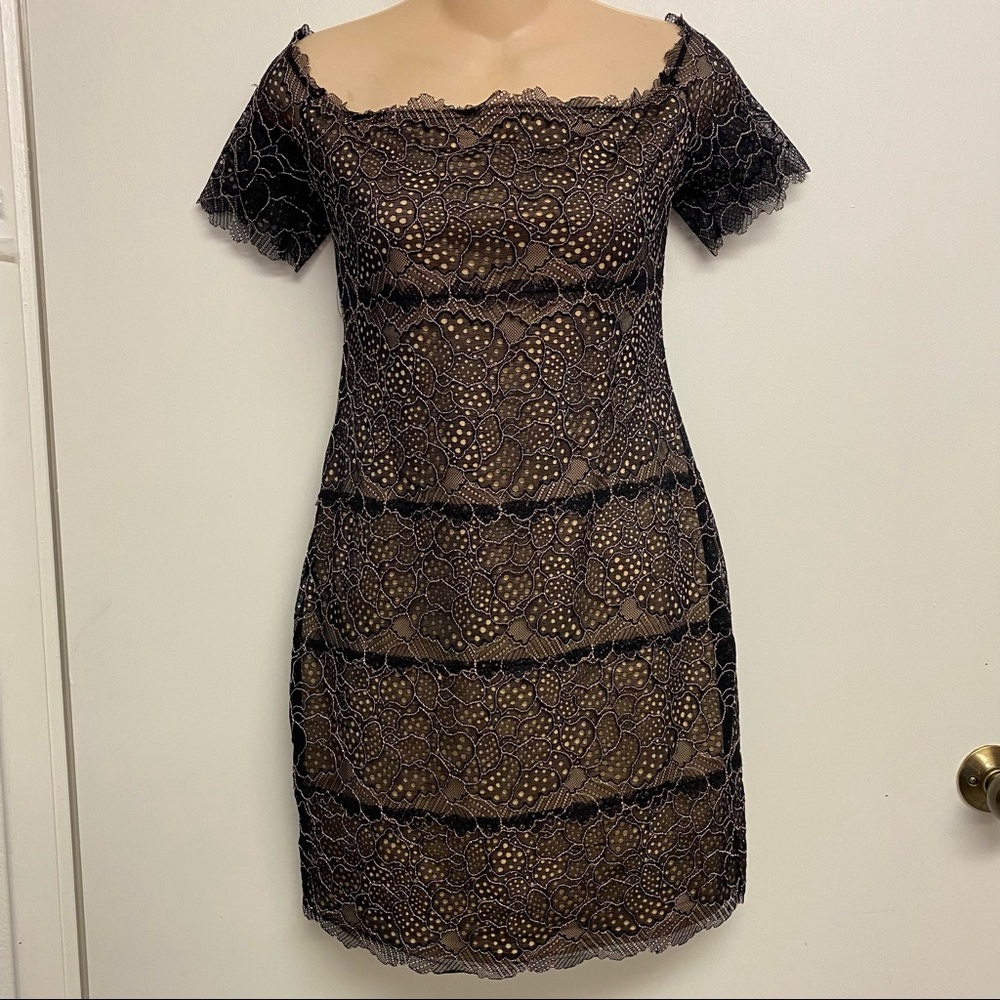 Guess black nude lace off shoulder‎ dress small